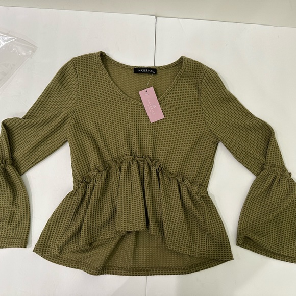 Maverick the collection Waffle Knit Shirts Long Sleeve Peplum Ruffled size XS - Picture 7 of 12